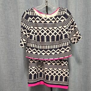 Eliza J Navy Blue, White  and‎ Hot Pink Two Piece Skirt Suit 12P